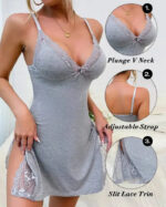Women’s Nightdress Sexy Lace Side Slit Sleepwear